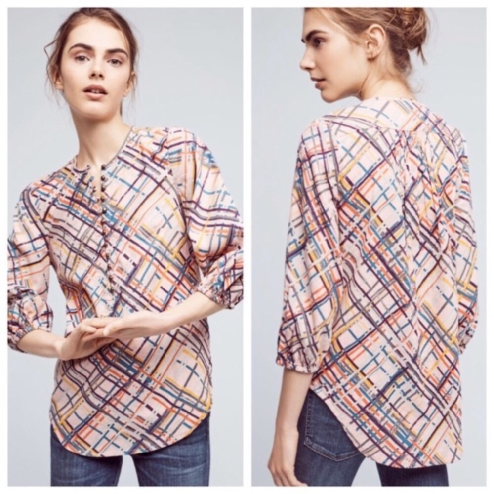 Maeve Anthropologie multi color flannel tuโฆ